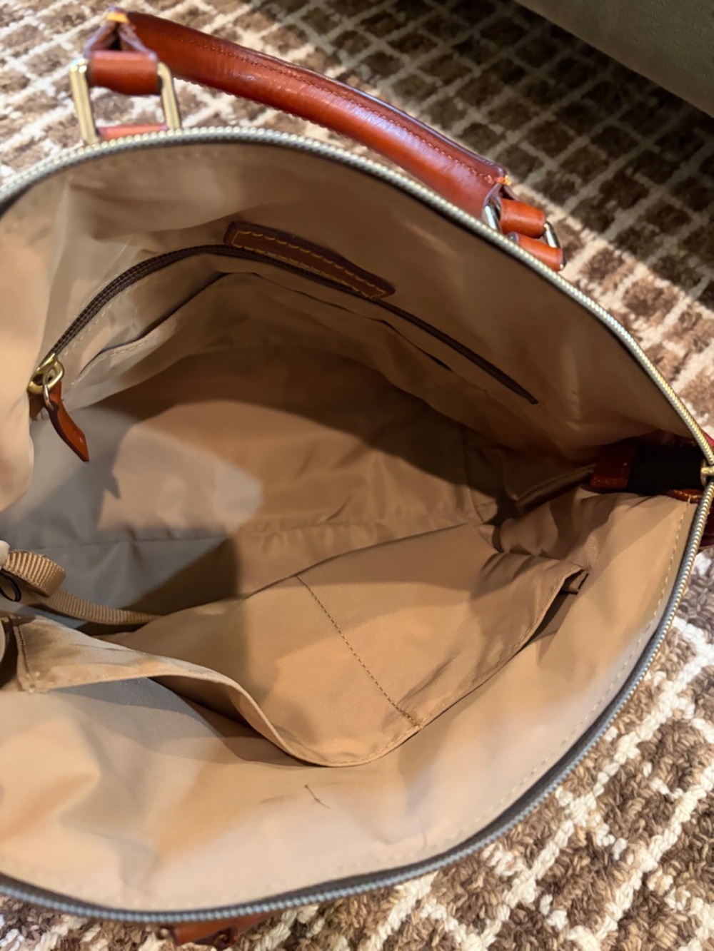 Dooney & Bourke Red Nylon Tote with Brown Leather Trim - Picture 8 of 8